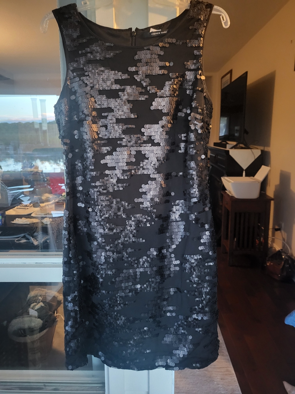 Andrew Marc Black Sequin Accent Dress Size 8
